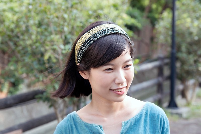 Two-color braided hair band - dark green and yellow - Hair Accessories - Cotton & Hemp Green