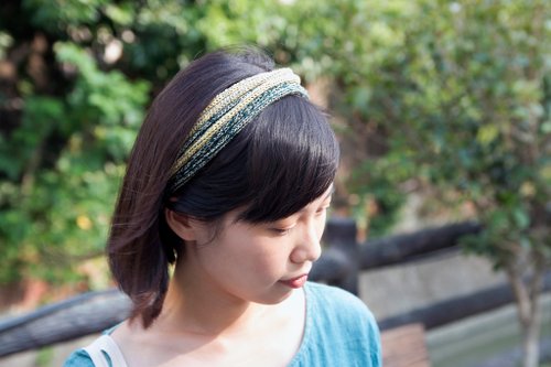 Two-color braided hair band - dark green and yellow