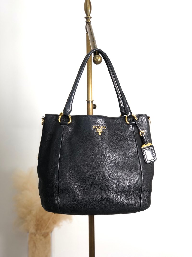 【日本直送 名牌中古包】PRADA 普拉達 托特包 黑色 Logo 皮革 vintage 古著 f7udbt - 手提包/手提袋 - 真皮 黑色