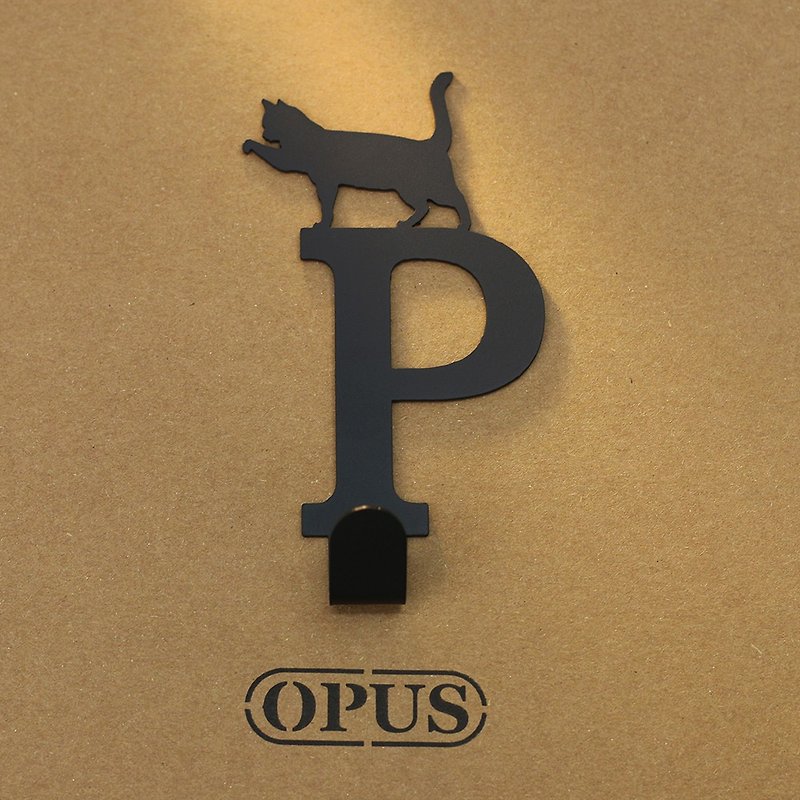 [OPUS Dongqi Metalworking] When the cat meets the letter P-hook (black) / wall hanging hook / mask storage - Storage - Other Metals Black