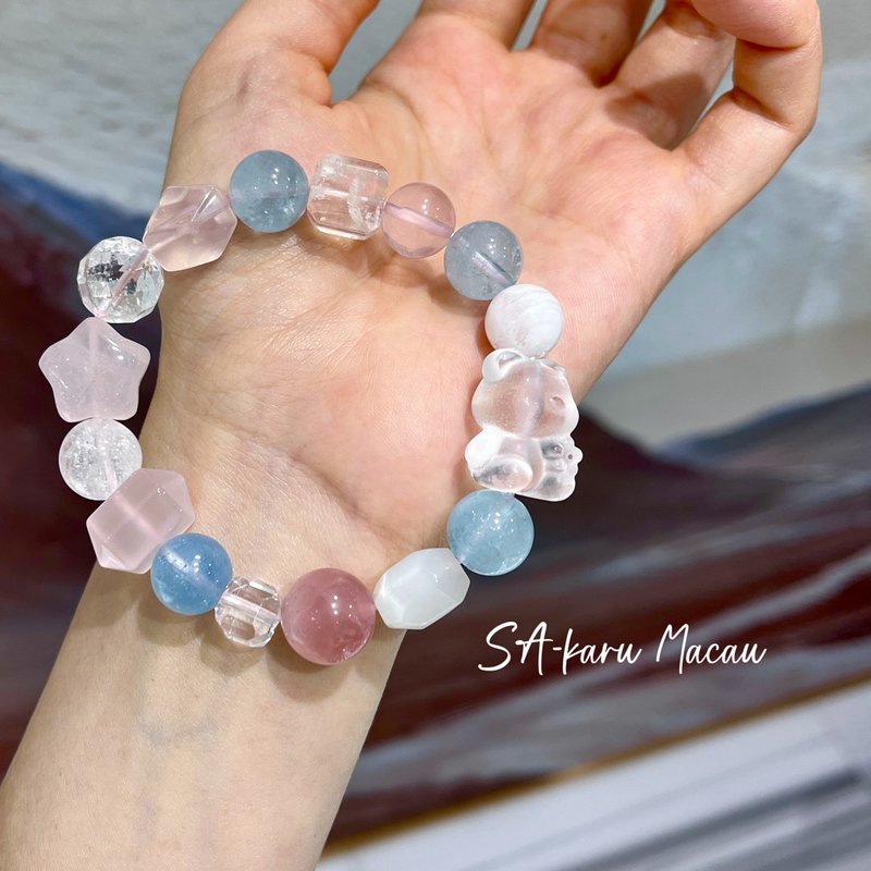 Natural white crystal bear design - Bracelets - Crystal Pink