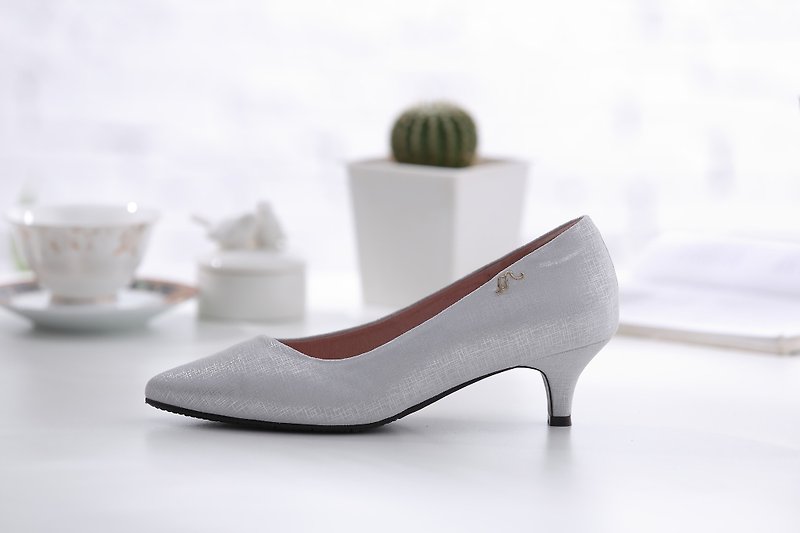 Athena-moonlight shines silver-silver pointed leather low heel shoes (not sold after sale) - High Heels - Genuine Leather Silver