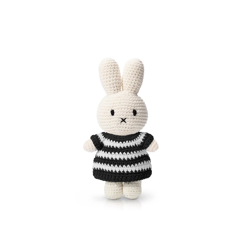miffy handmade and her black striped dress - Stuffed Dolls & Figurines - Cotton & Hemp Black
