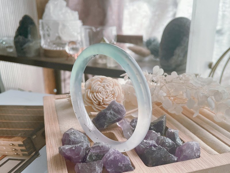 天然天青色瑪瑙手鐲 美人鐲 福鐲 - 手鍊/手環 - 水晶 綠色