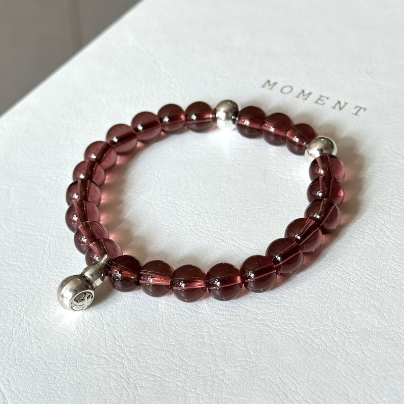 [Espresso Glaze] Brown Glazed Simple Silver Wealth Gourd Bracelet for Good Luck - Bracelets - Colored Glass Brown