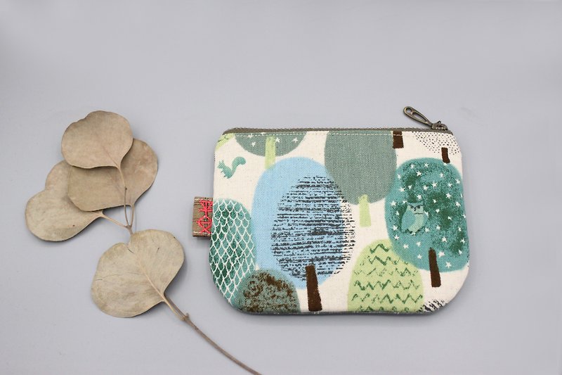 平安小樂包-綠色森林的小貓頭鷹 ,雙面雙色小錢包 - 零錢包/小錢包 - 棉．麻 綠色