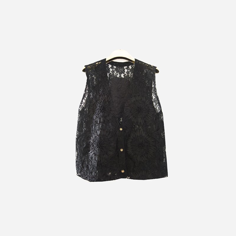 Dislocated vintage / empty black lace vest no.958 vintage - Women's Vests - Other Materials Black