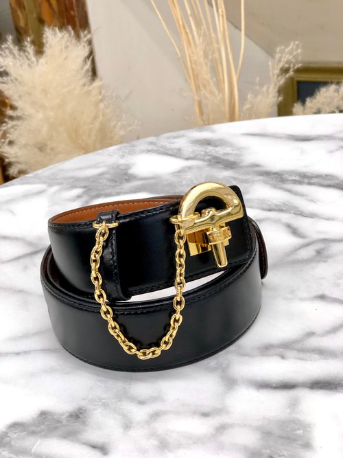 セリーヌ ホースビット ベルト ダークブラウン ゴールド 金具 日本直送名牌中古包】CELINE セリーヌホースビットレザー