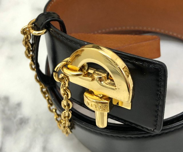 セリーヌ ホースビット ベルト ダークブラウン ゴールド 金具 日本直送名牌中古包】CELINE セリーヌホースビットレザー