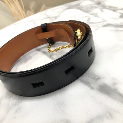 CELINE セリーヌ レザーベルト　ゴールドチェーン　ホースビット 465a4ea0e64a71a23792b1c5463525
