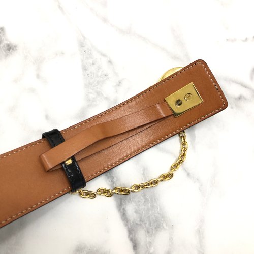 CELINE セリーヌ レザーベルト　ゴールドチェーン　ホースビット 71c60861b70b526dff1ad1302b2efb