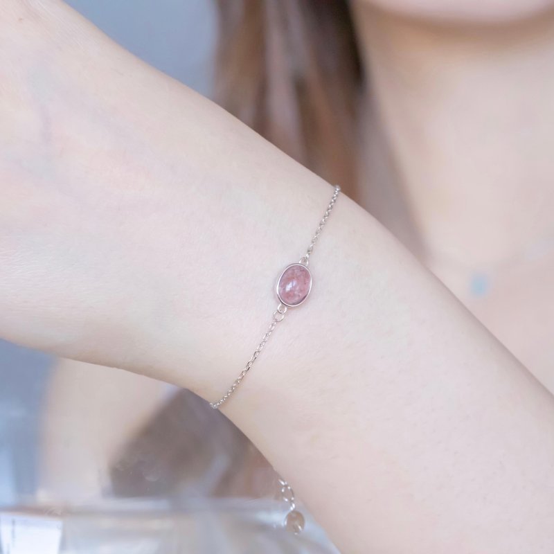ストロベリークリスタル925スターリングシルバーオーバルシンプルエッジブレスレット - ブレスレット - クリスタル シルバー