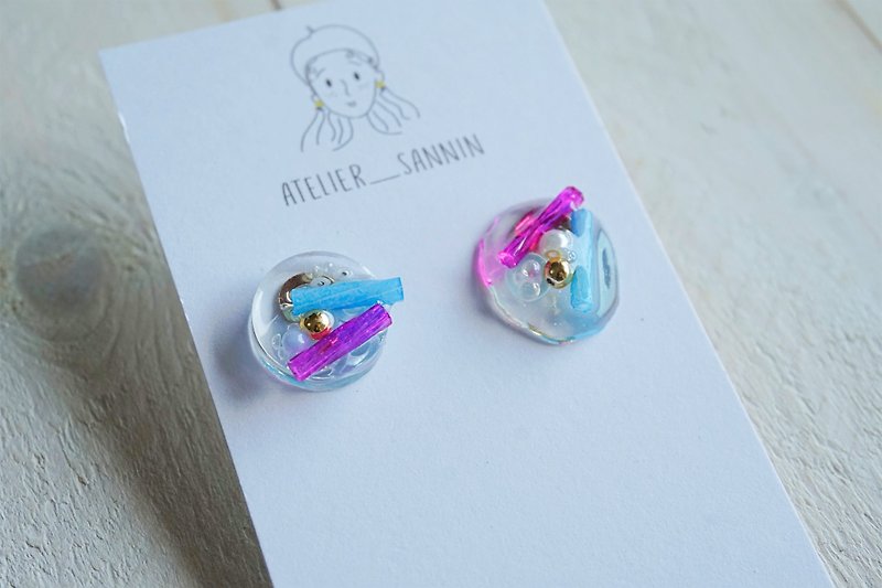 Small mermaid jewelry box - blue / pink ear earrings for handmade ear ear / ear clip - Earrings & Clip-ons - Other Materials Multicolor