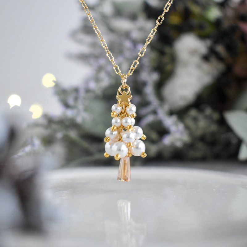 【クリスマスギフト】白いモミの木のネックレス - 項鍊 - 玻璃 金色