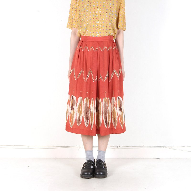 [Egg Plant Vintage] Persimmon Root Print Ancient Dress - กระโปรง - เส้นใยสังเคราะห์ สีส้ม