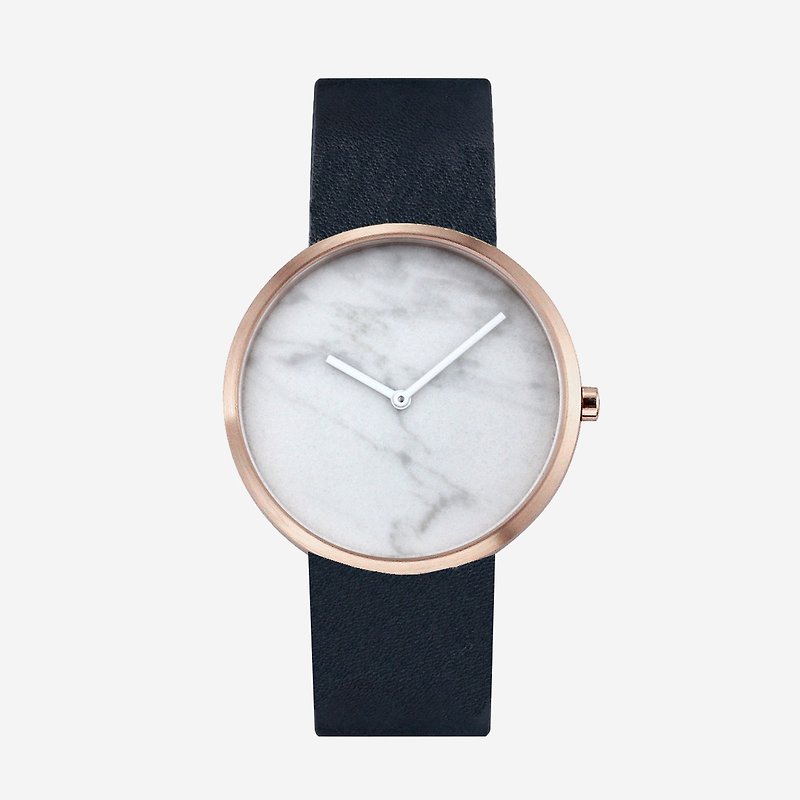 Cosmopolitan 40mm - Navy Leather | Genuine Marble | Swiss Movement - Women's Watches - Stone Pink