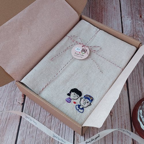 乓乓灰比手作館 客製似顏繪手工刺繡筆記書衣
