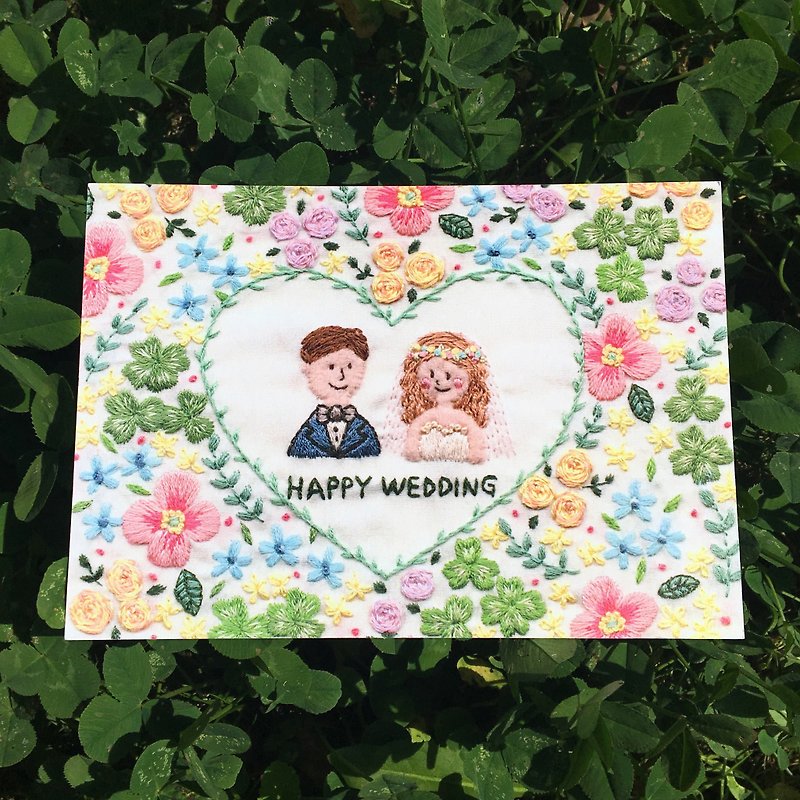 Embroidery photo postcard (Happy Wedding) No.12 - การ์ด/โปสการ์ด - กระดาษ หลากหลายสี
