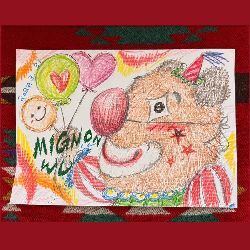 There is a piece of paper - Clown Bear in the Circus - Colored Pencil Original - Posters - Paper Multicolor