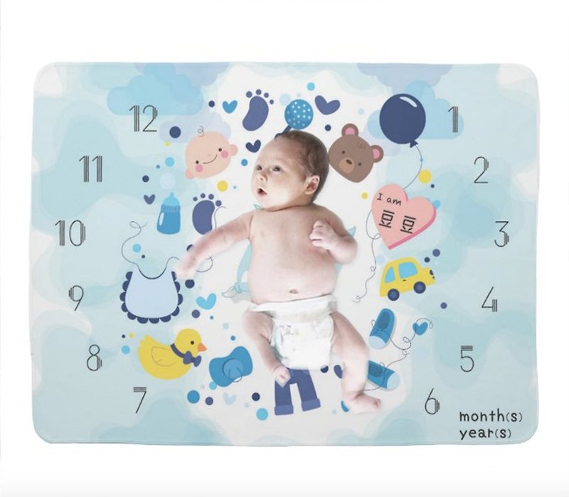【滿月禮物】個人化嬰兒成長記錄毛毯(Baby Boy款式)-彌月禮物 - 彌月禮盒 - 聚酯纖維 藍色