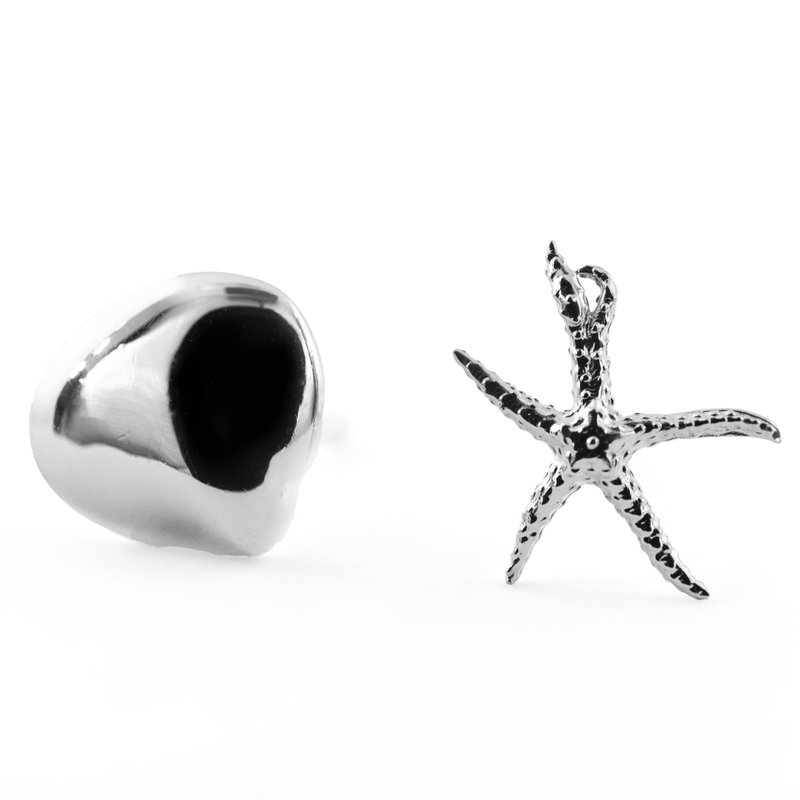 【換季特賣】925 Sterling Silver Mix and Match Stud Seashell & Starfish Earrings - Earrings & Clip-ons - Sterling Silver Silver