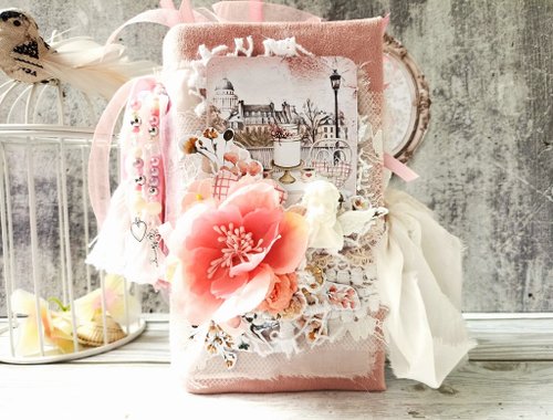 junkjournals Romantic Floral Angel junk journal handmade Pink Paris rose boudoir notebook