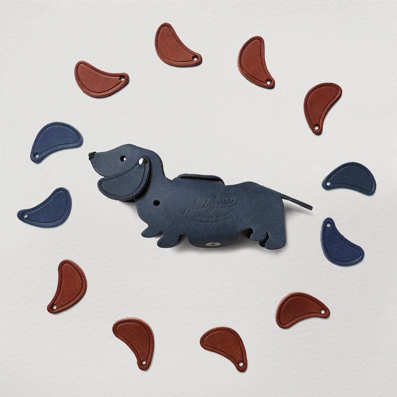 Love Dachshund Dog Car Key Case | Warship Blue Car Key Case - ที่ห้อยกุญแจ - หนังแท้ สีน้ำเงิน