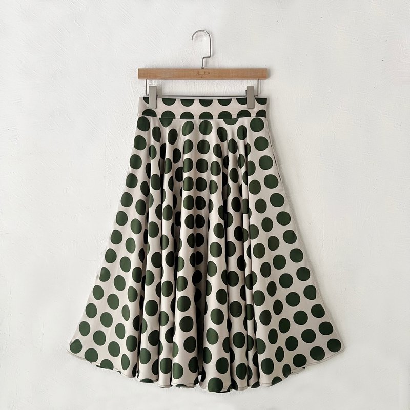 Customized series-retro green circle printed large circle skirt - Skirts - Other Materials 