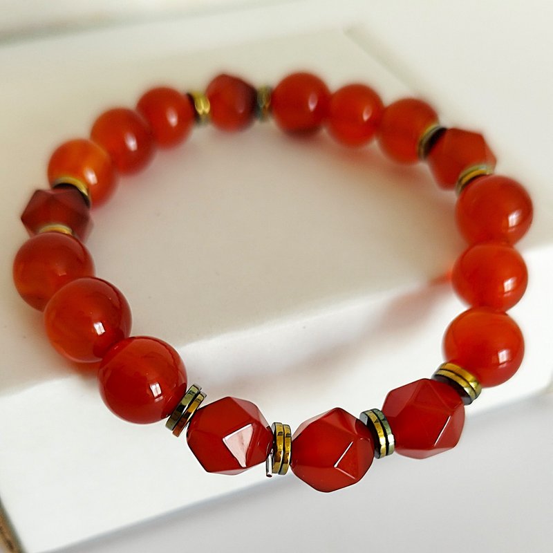 Stylish bracelet agate carnelian hematite semi-precious stone jewelry - 手鍊/手環 - 半寶石 橘色