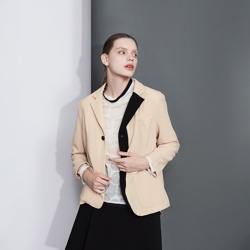 Very Asymmetric Color Matching Blazer - Women's Blazers & Trench Coats - Wool Khaki