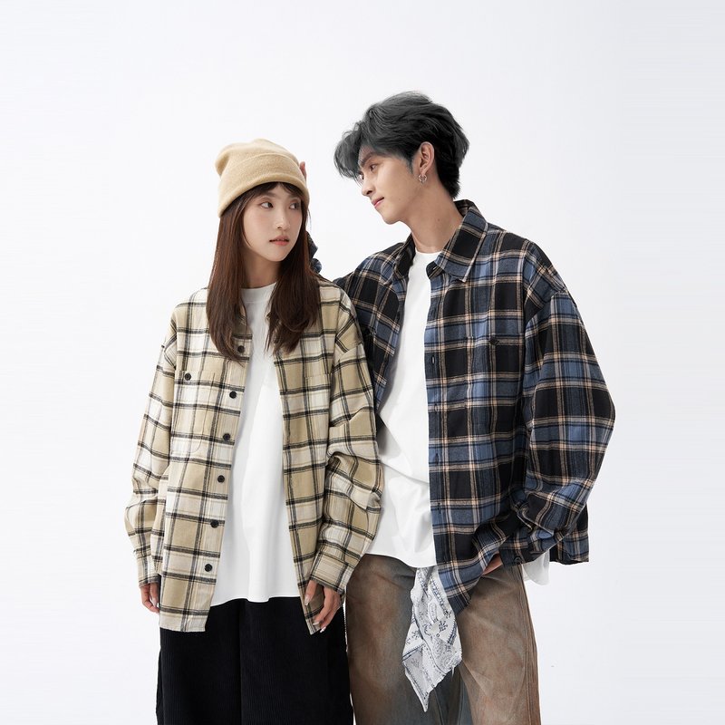 TopBasics Two Pockets Flannel Shirt - เสื้อเชิ้ตผู้ชาย - เส้นใยสังเคราะห์ สีกากี