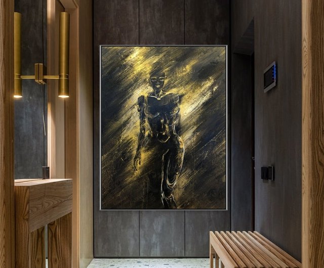 黄金のシルエット、黒と金のアートで描かれたモダンな抽象的女性