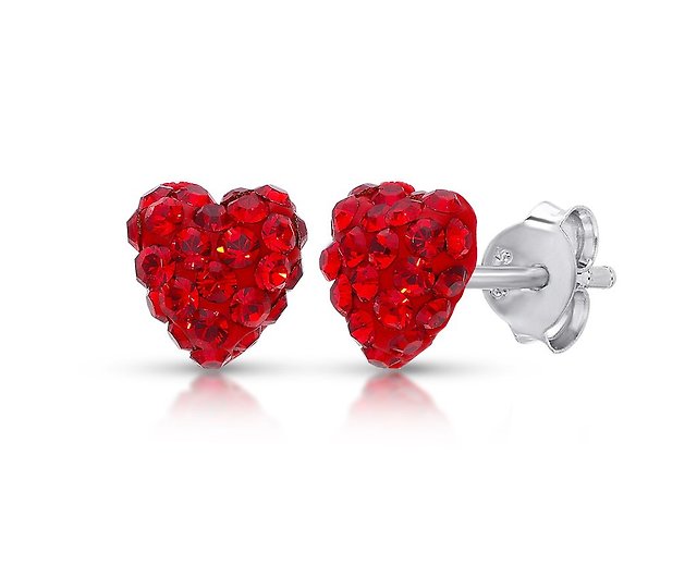 Red Heart Stud Earrings, Sterling silver