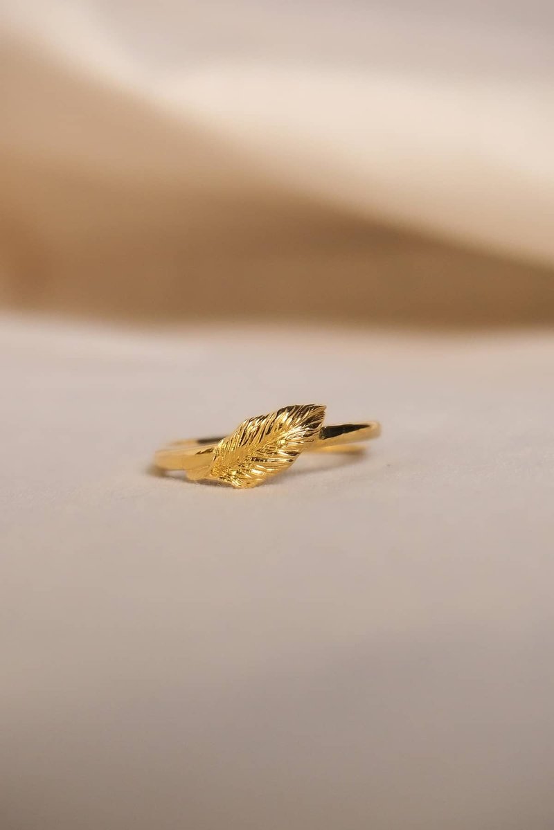Decopia Jungle Leaf C Ring, Leaf Ring, Sterling Silver Ring. - 戒指 - 純銀 金色