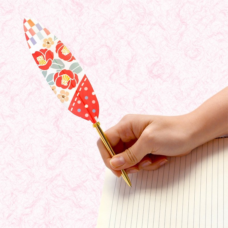 日本Quill Pen 羽毛原子筆 Japan和風祈福系列 J07 羽毛筆 椿 - 原子筆/中性筆 - 其他材質 紅色
