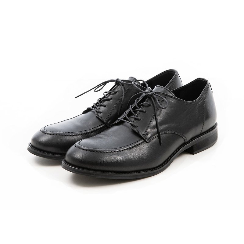 หนังแท้ รองเท้าหนังผู้ชาย สีดำ - ARGIS Japanese simple U-Tip Derby shoes [61218 gentleman black] handmade in Japan