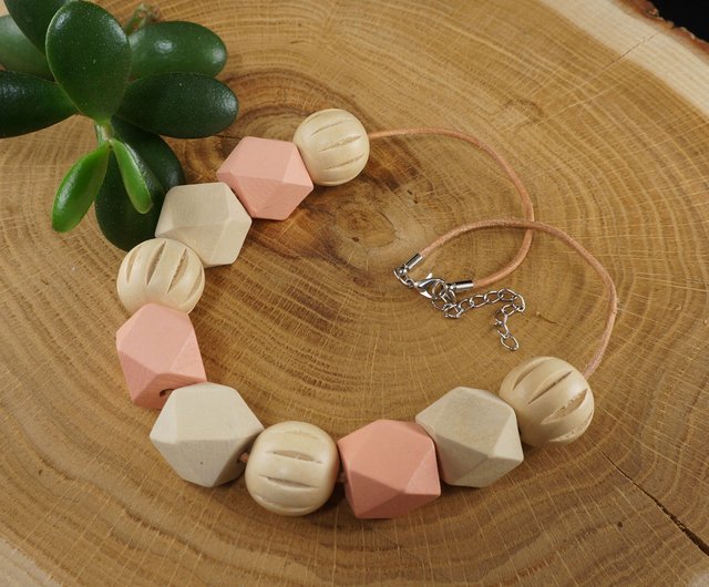 Pink Ivory Wood outlets Necklace