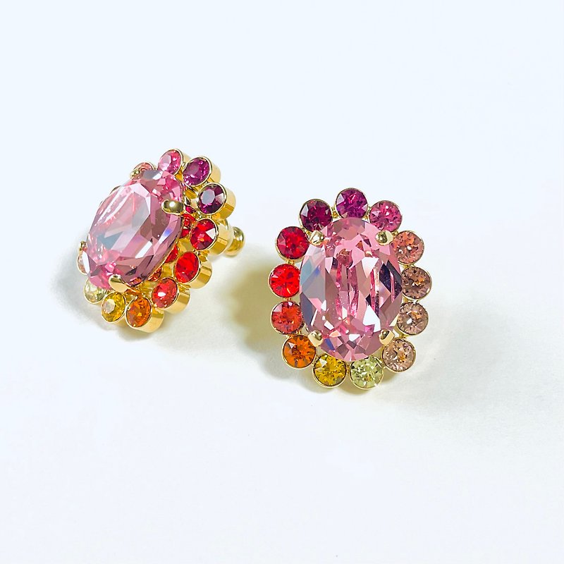 oval earrings swarovski use - Earrings & Clip-ons - Glass Pink
