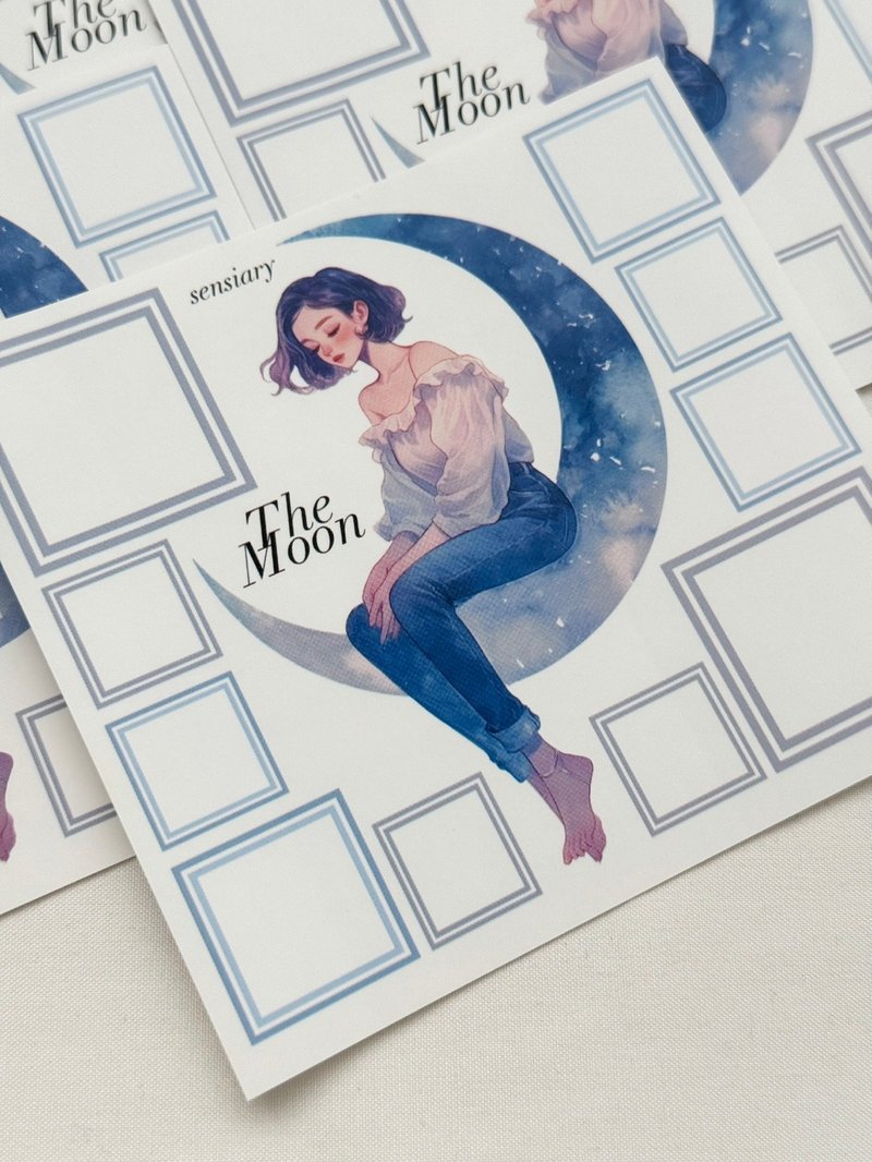 sensiary Blue Moon Women and Mini Label Stickers 5sheets - 卡片/明信片 - 紙 