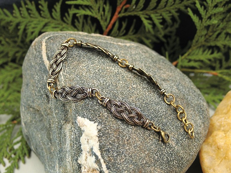 Protection amulet braided jewelry / Sister gift brass bracelet - Bracelets - Copper & Brass Gold