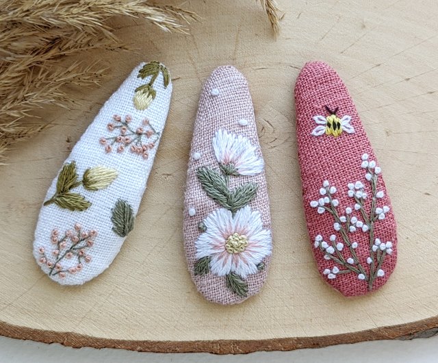 刺繍ヘアクリップ、フラワーベビーバレッタ、ヘアアクセサリー