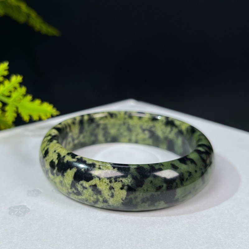藥王石手鐲56MM 雙色高瓷 西藏墨綠玉手環 緩解疲勞 改善亞健康 - 手鍊/手環 - 玉石 綠色