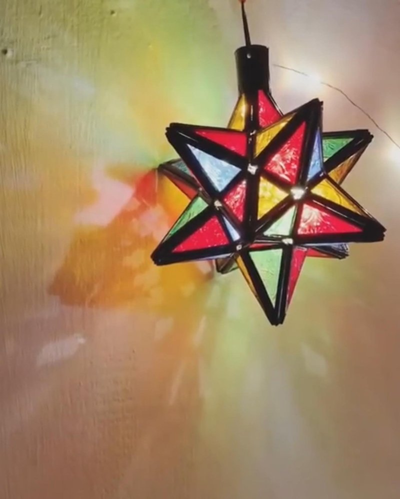 モロッコのステンドグラスの立体的な手作りの星の照明は、光のひもを追加できます - 照明・ランプ - ガラス 多色
