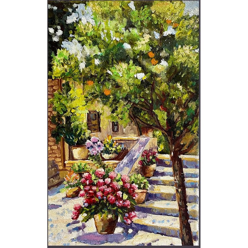 園林畫/ 油畫原作/ 手繪希臘風景/ 手工油畫 掛畫/ 花、樹 - 海報/掛畫/掛布 - 棉．麻 