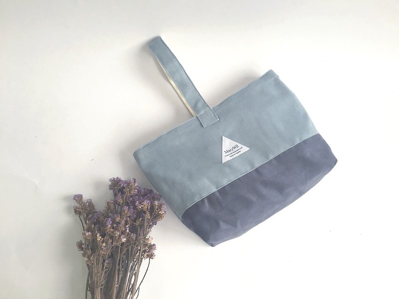 MaryWil styling small handbag-gray blue/dark blue - กระเป๋าถือ - ผ้าฝ้าย/ผ้าลินิน สีน้ำเงิน