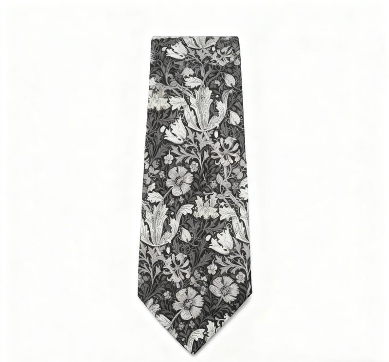 黑白色系原创花卉系列限量领带礼盒装 - 領帶/領帶夾 - 棉．麻 黑色