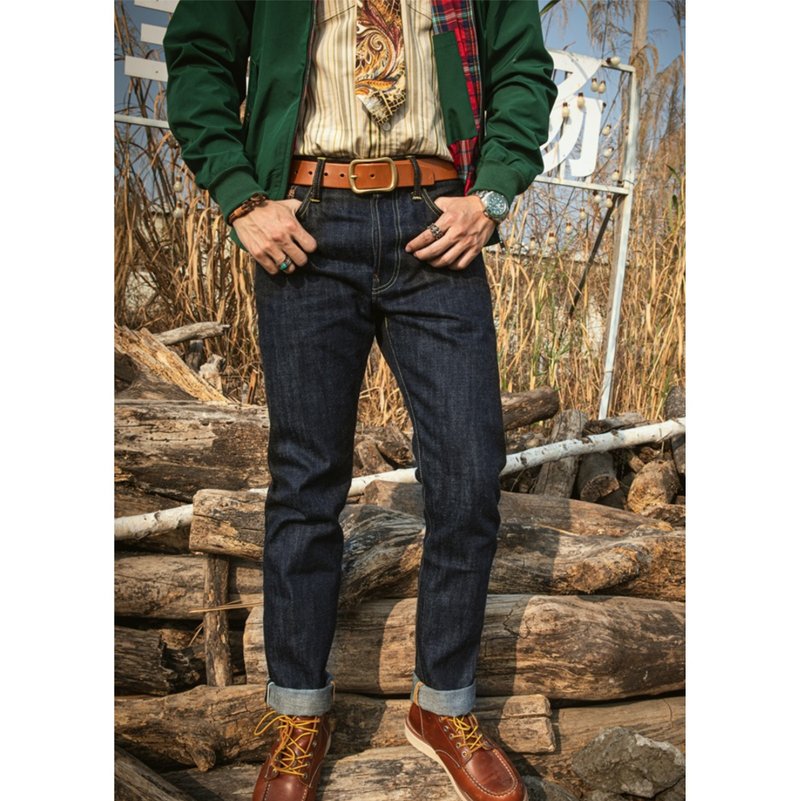 牛仔褲 SD-107 未脫漿 Warehouse的酸化面料 17oz SLIM FIT - 男長褲/休閒褲 - 棉．麻 藍色