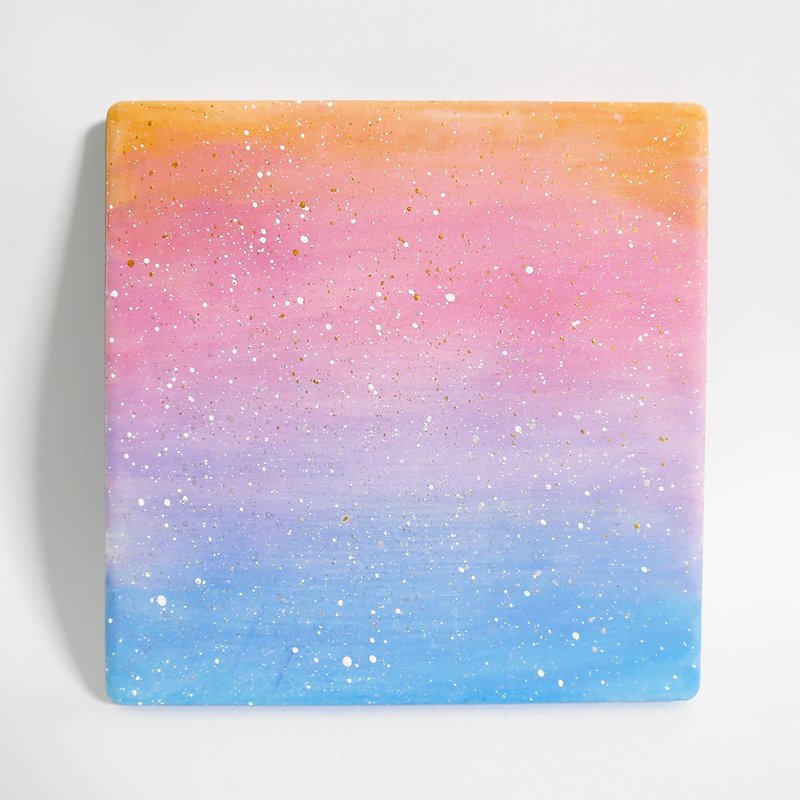 Starry Hand Painted Coaster / Pastel Gradient (Square) - Coasters - Pottery Multicolor