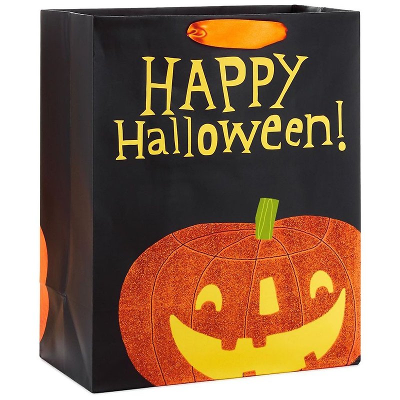 Glitter Pumpkin Smile Gift Bag [Hallmark-Halloween Series] - Gift Wrapping & Boxes - Paper Black