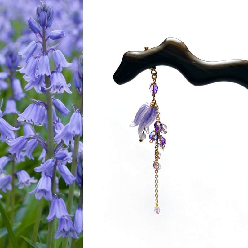【微縮花房】藍鈴花Bluebells。髮簪。浪漫霧紫色/五月誕生花 - 髮夾/髮圈 - 玻璃 紫色